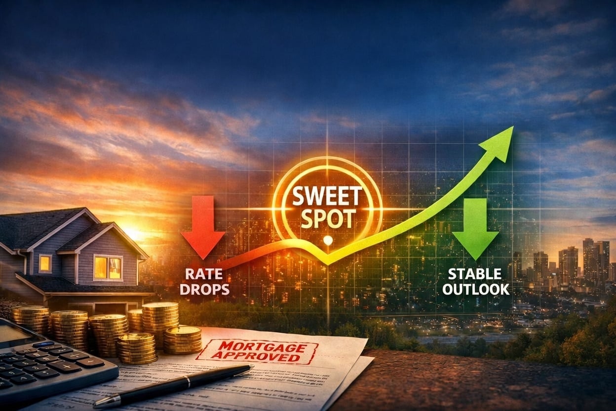 Illustration of a mortgage interest rate chart showing 2026 cooperative rate environment and locking strategy