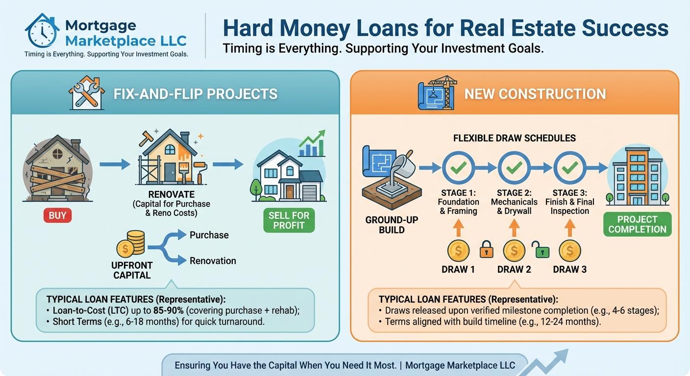 Create a professional infographic about this content. Context: At Mortgage Marketplace LLC, we under