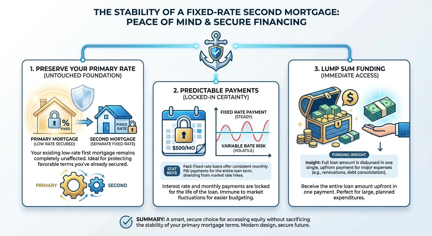 Create a professional infographic about this content. Context: Choosing a fixed-rate second mortgage