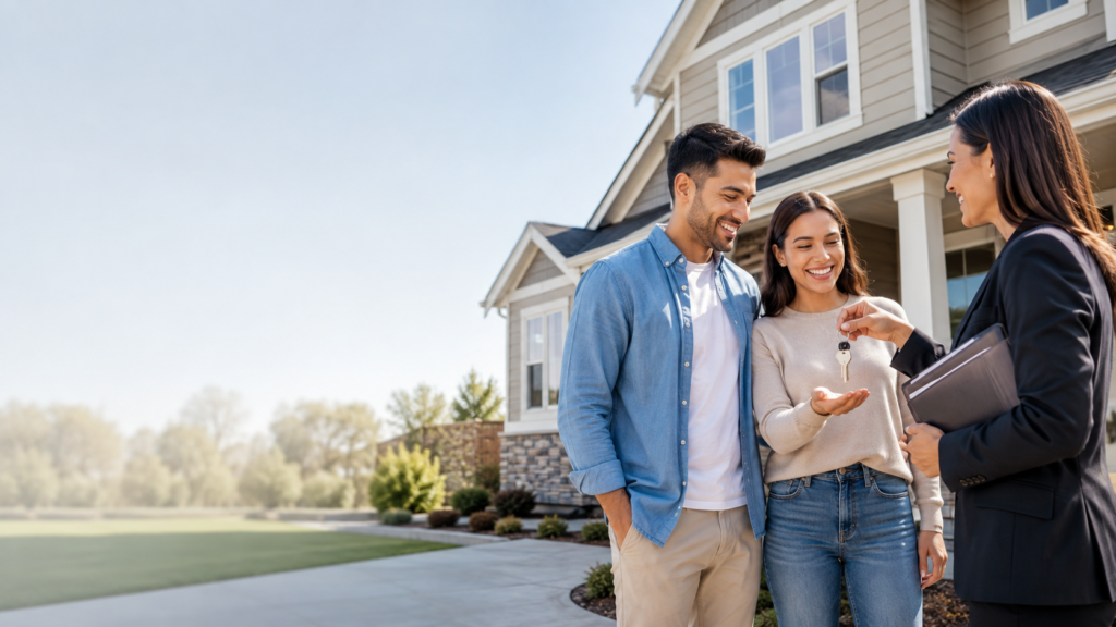 Homebuyers receiving keys after using down payment assistance