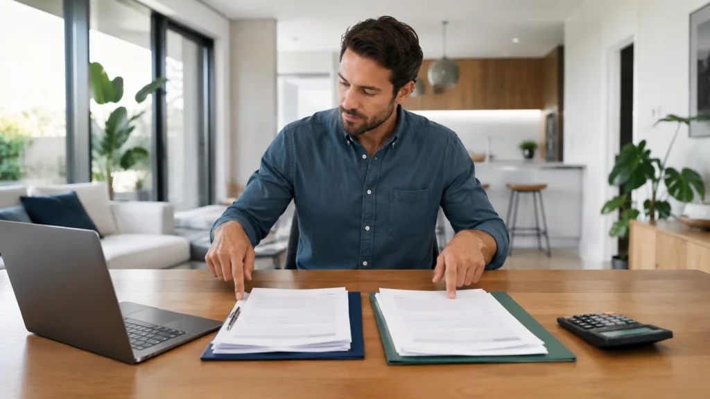 Homebuyer reviewing documents for conventional mortgage options in Albany