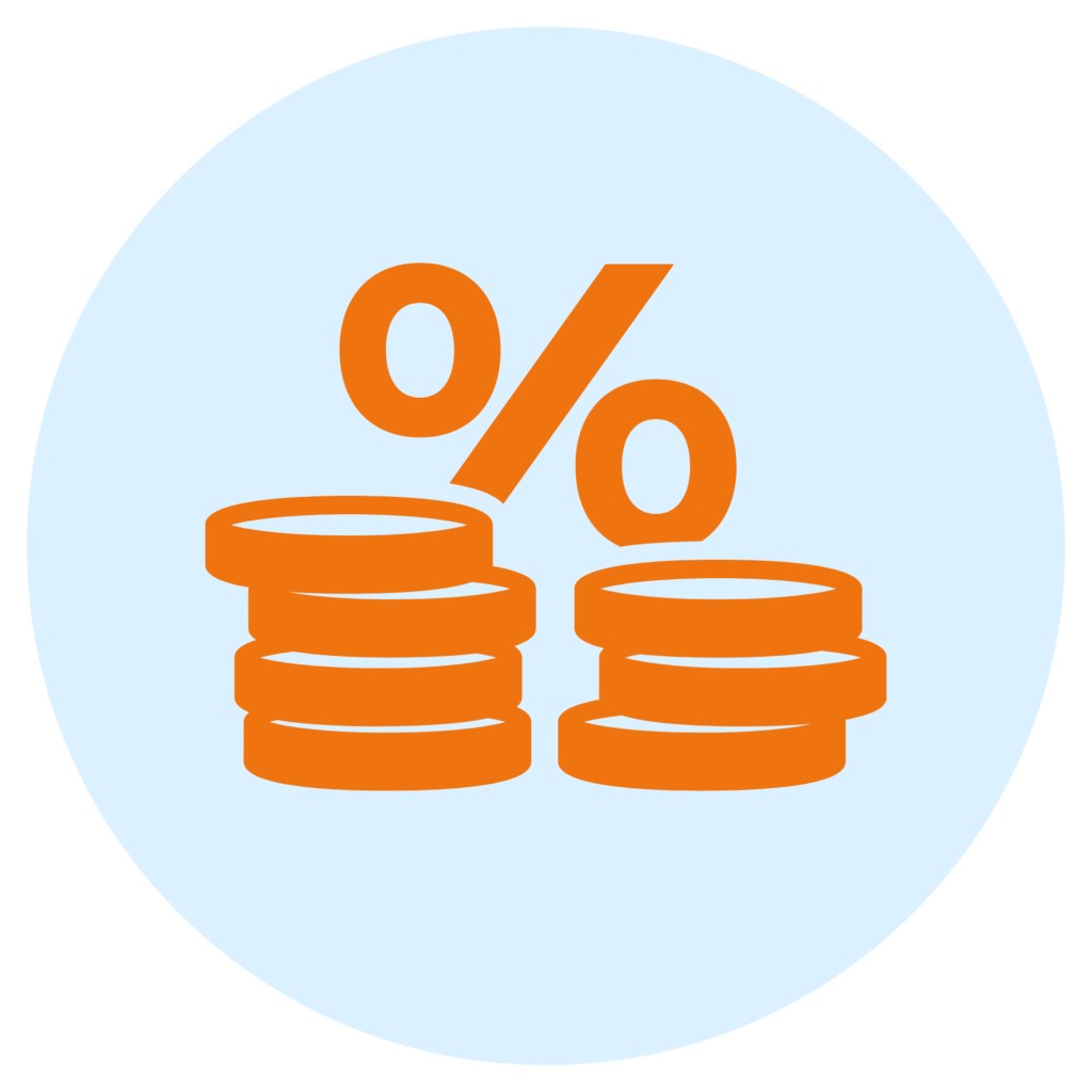 Icon showing coins and a percentage symbol representing a lower initial ARM rate