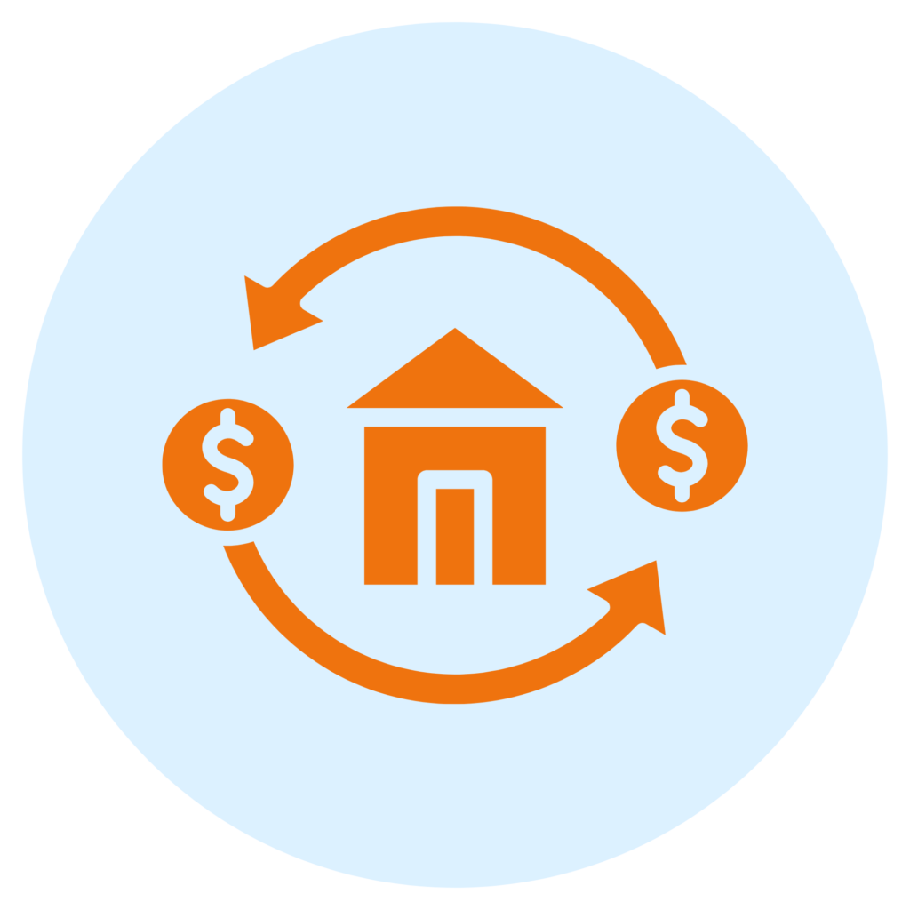 House with circular arrows representing ARM options for a home purchase or refinance