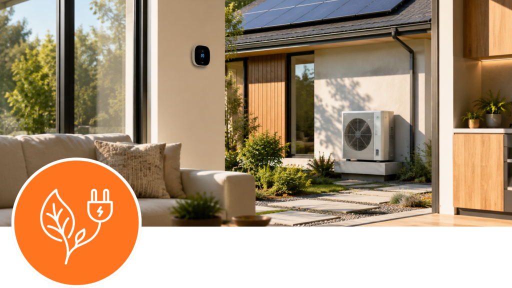 Energy-efficient home with solar panels and modern HVAC system
