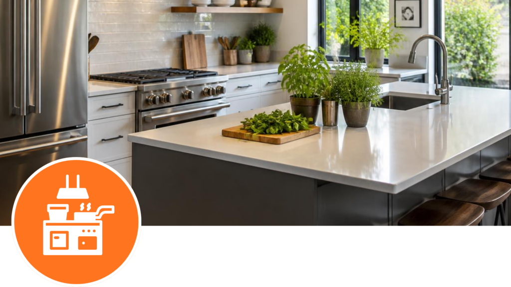 Modern renovated kitchen with updated cabinets countertops and fixtures