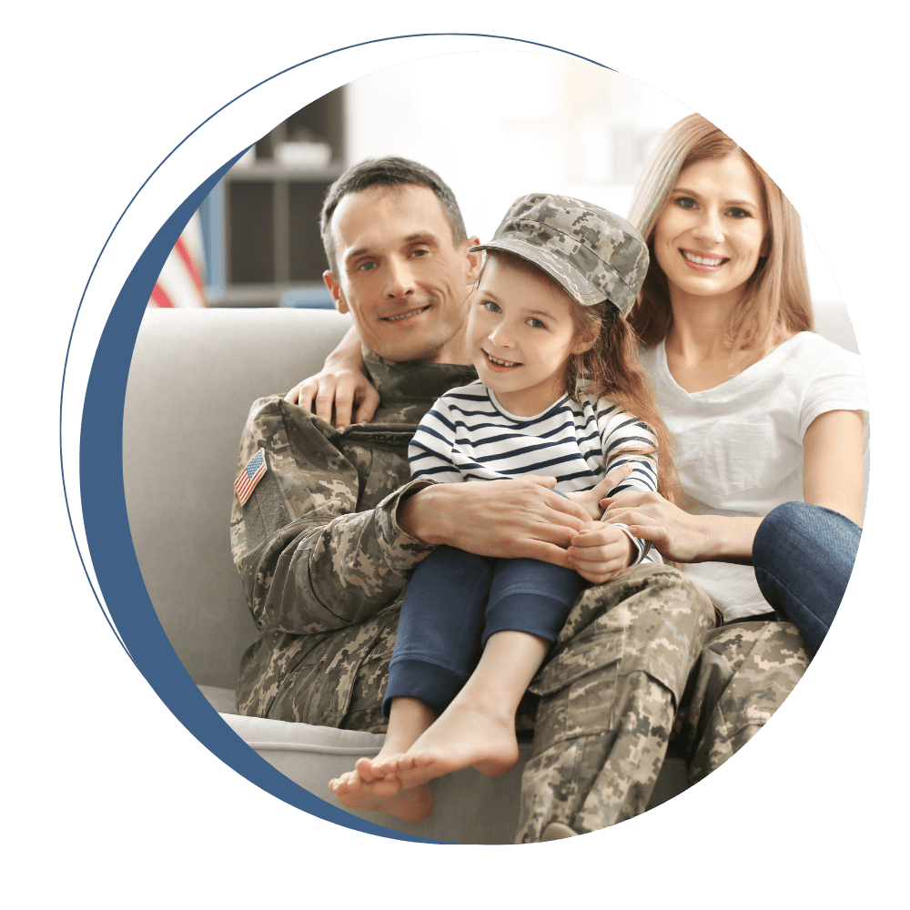 Military service member with spouse and child at home
