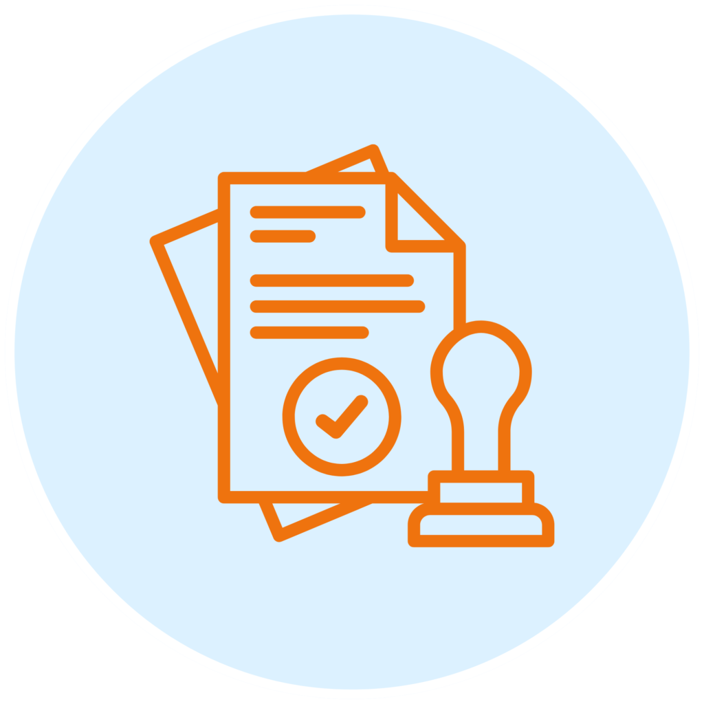 Document and approval stamp icon representing a mortgage pre-approval letter