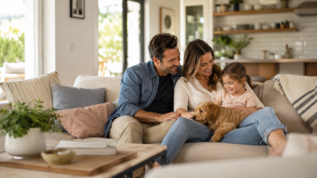 Family relaxing together in their primary residence
