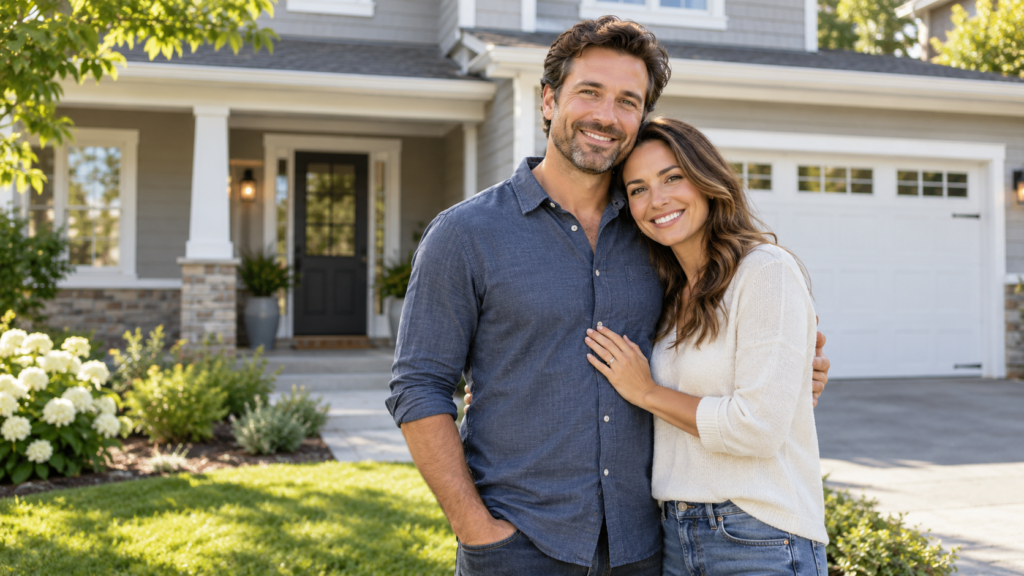 Couple standing outside their primary residence