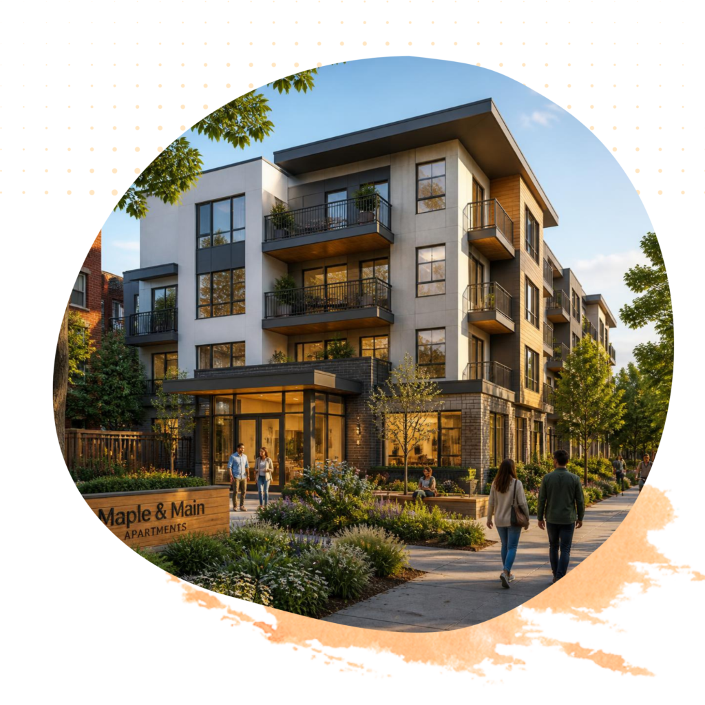 Modern multifamily apartment building representing investment property financing with a DSCR loan