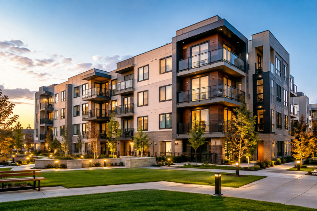 Multifamily rental property representing a DSCR ratio where rental income covers the property’s housing payment