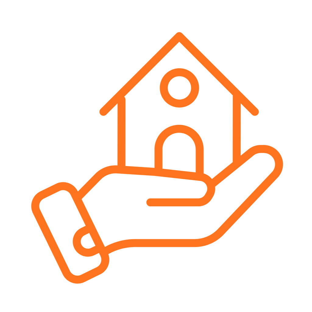 Hand holding house icon representing available home equity for home equity loan or HELOC qualification.