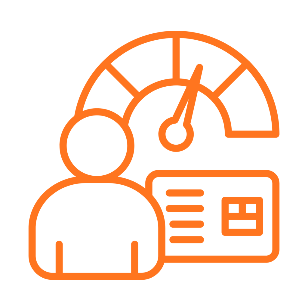 Credit gauge and borrower profile icon representing credit profile review for home equity financing.