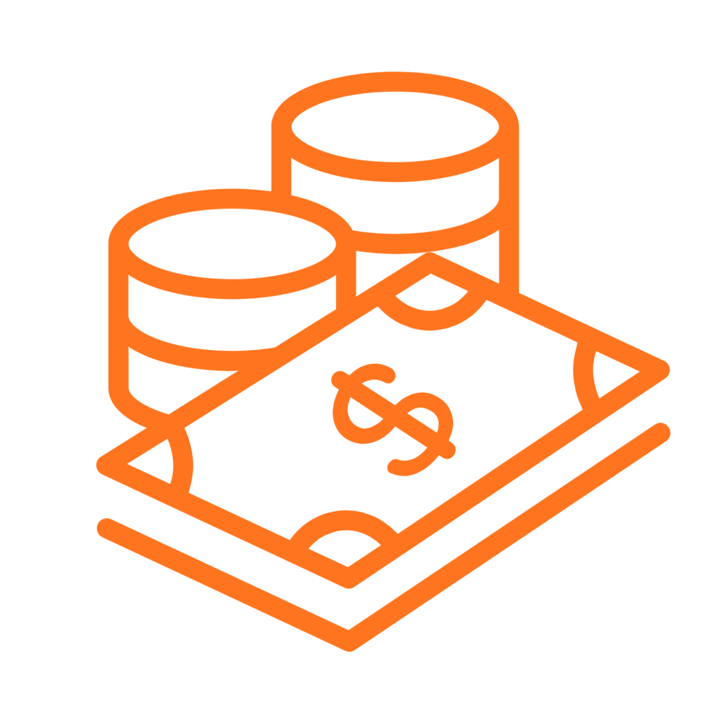 Hand holding coins above a dollar bill icon representing income and ability to repay for home equity financing