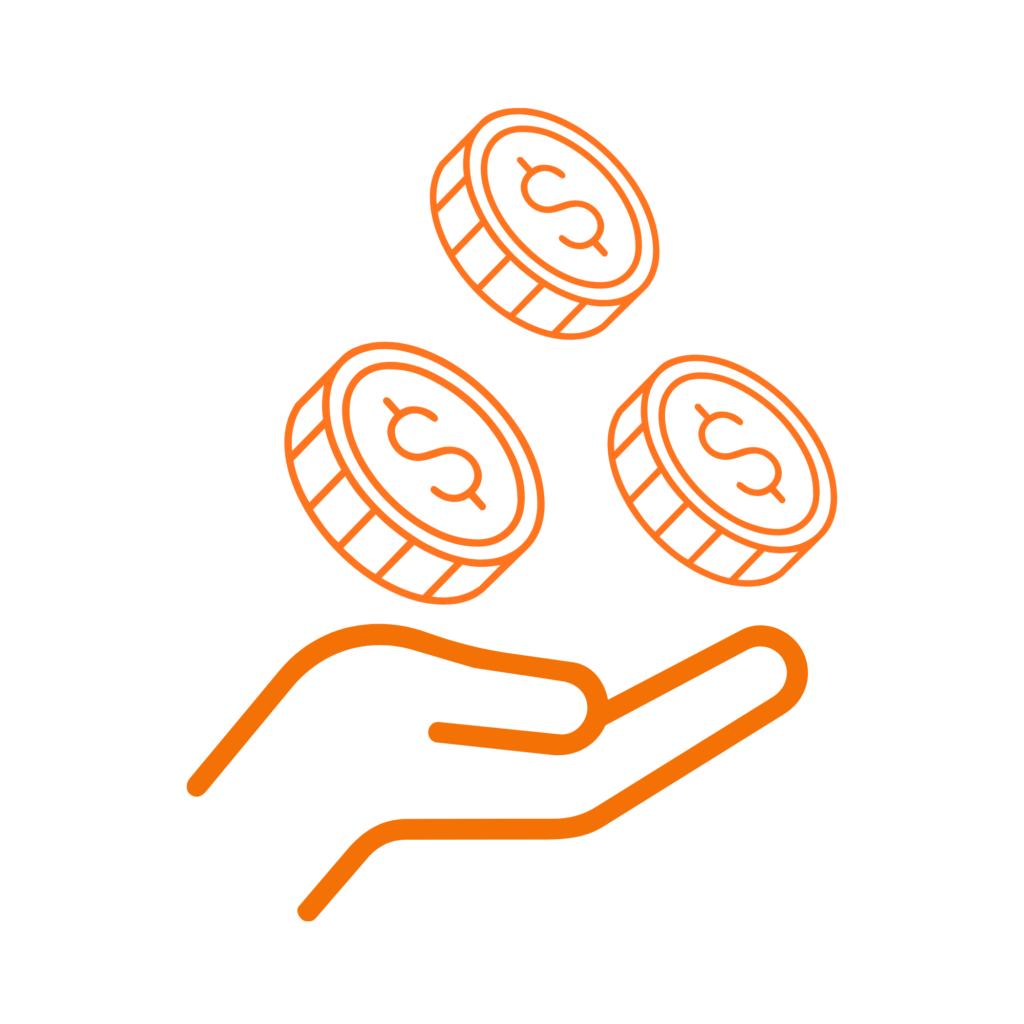 Icon of a hand and a coin representing down payment