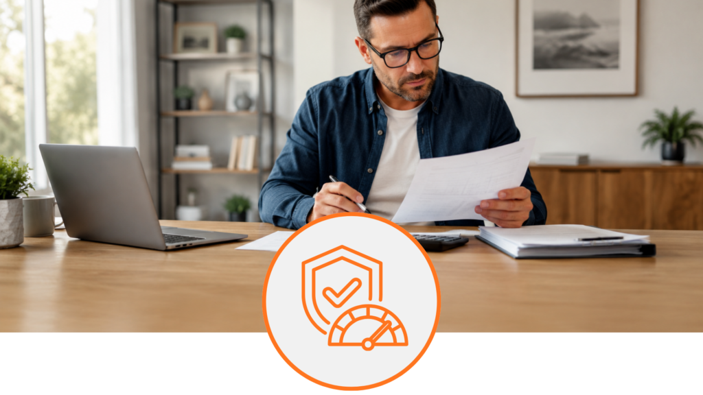 Professional reviewing financial documents with a laptop and calculator for medical professional loan qualification.