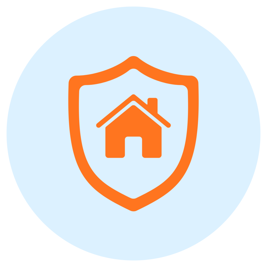 Shield with house icon representing homeowners insurance