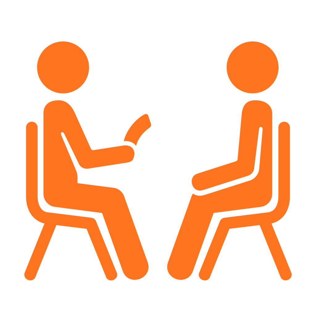 Two people meeting icon representing required HUD-approved reverse mortgage counseling.